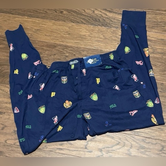 New Polo Ralph Lauren College Sleepwear Navy Blue Jogger Pant Pajama Lounge Sz L - Picture 12 of 16